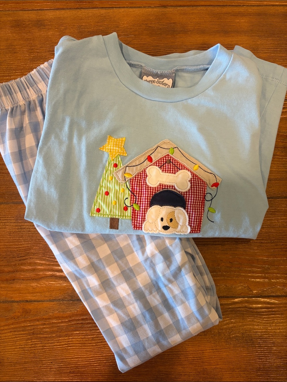 Light Blue Puppy Doghouse Appliqué Kids Set by Three Sisters
